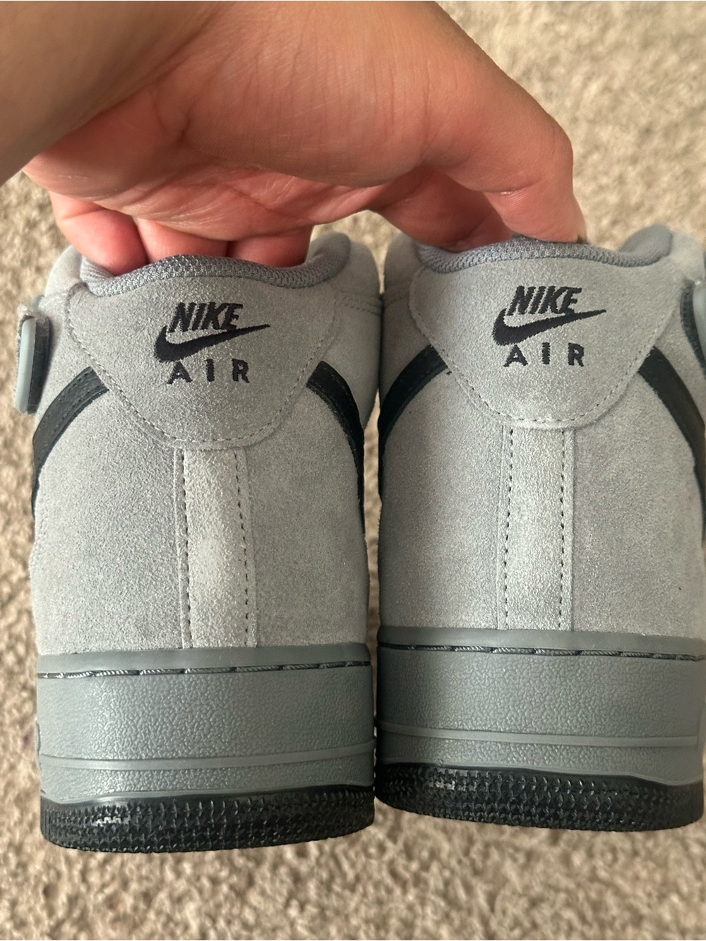 Nike Air Force 1 Mid Suede Sneakers in Gray with Black Swoosh - Picture 6 of 6
